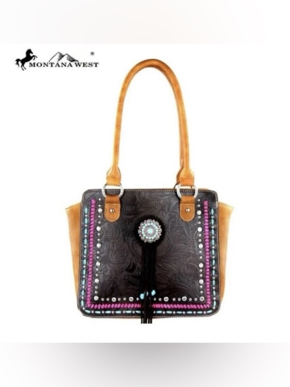 Montana West Concho Collection Boho Tote/Bag in Coffee